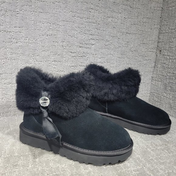 Ugg Bailey Bling Womens Size 5 Black Suede Ankle Fur Trim Snow Boots 1106909 NEW - Picture 6 of 10